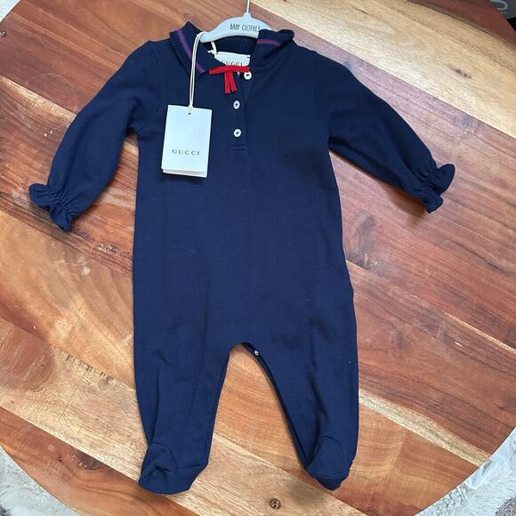 Gucci Baby Size 3/6M Long Sleeve Cobalt Red One Piece Ruffle‎ Sleeve - Picture 1 of 8